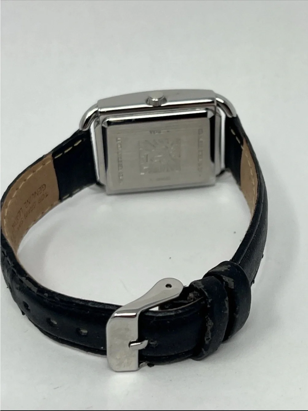 Anne Klein Women’s Watch Y121E 10/9997 Black Leather Silver Dial Tank Ladies